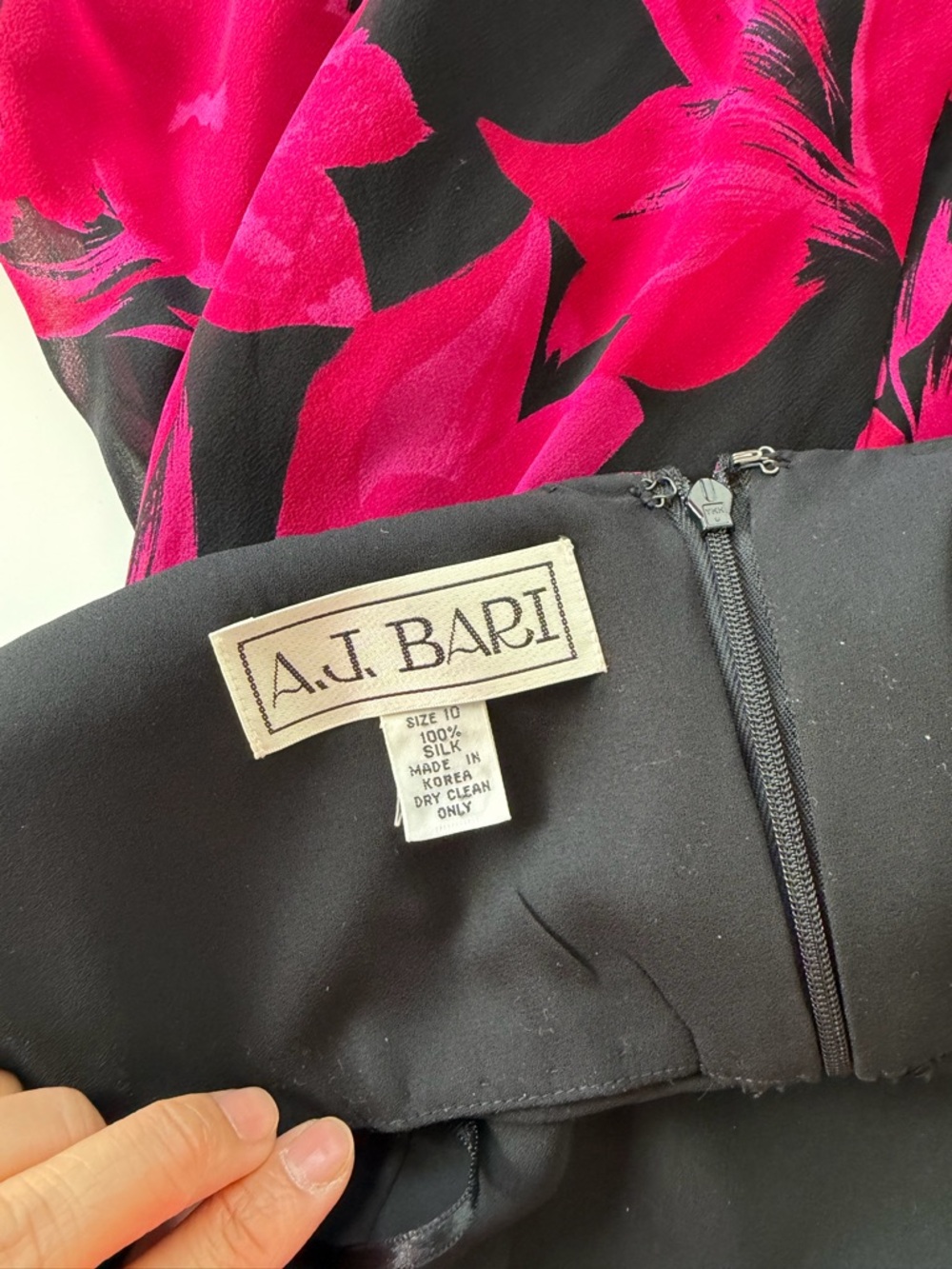 Vintage A.J. Bari 100% Silk Floral Tiered Mini Dress Pink & Black Size 10. - Picture 8 of 15